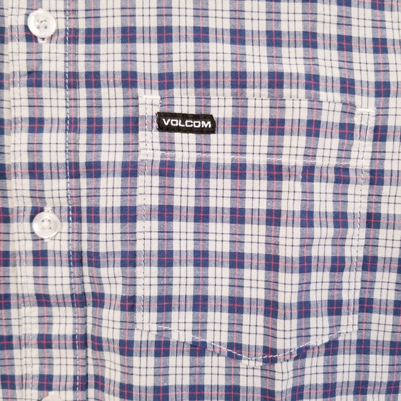 VOLCOM Boys Short Sleeve Dress Shirt Plaid, S - Picture 3 of 5